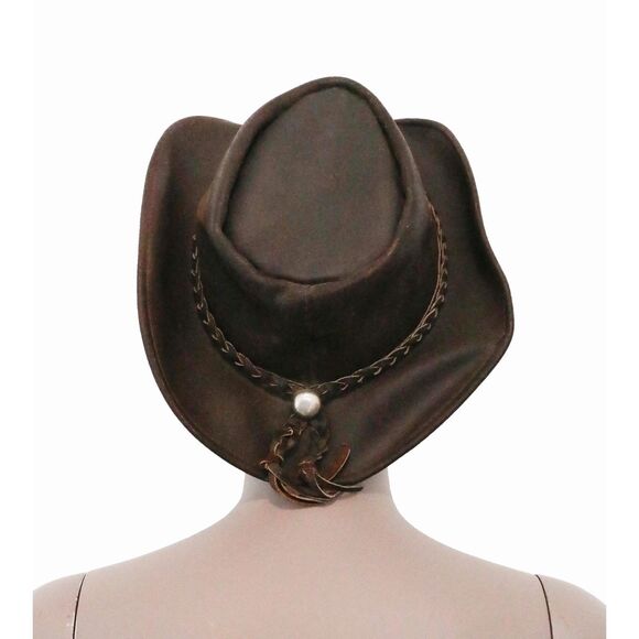 Vintage Brown Leather Cowboy Hat Western Rancher Hat Size Small - Picture 3 of 6